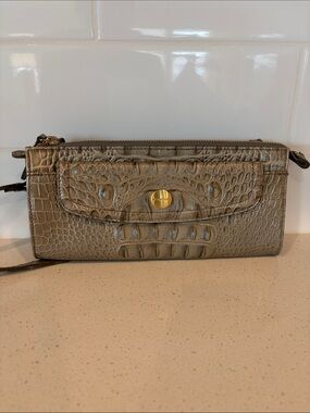 Brahmin Taupe Croc-Embossed Wristlet